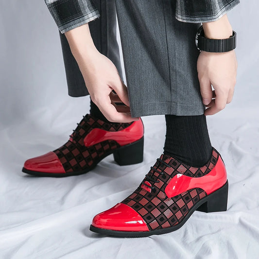 Luxury Red Men's High Heel Shoes 2024 Designer Pointed Wedding Formal Shoes