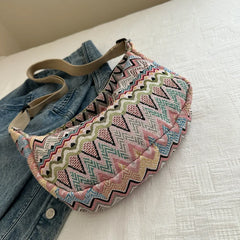 Wave Pattern Design Crossbody Bag for Women Large Capacity Canvas