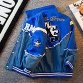 American retro denim stitching fashion embroidered jacket men's