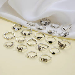 21pcs Set Punk Style Butterfly Heart Stainless Steel Ring and Tai Chi Design