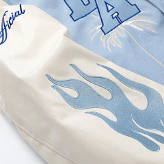 Letter Embroidery Men's Baseball Jacket Y2k Flame Leather Varsity Jacket Windbreaker