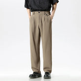 Men's Casual Loose Straight Suit Pants Button Elastic Waist Korea Leisure