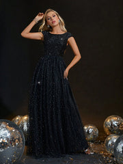 Homecoming Dresses: short sleeve backless patchwork mesh full swing evening