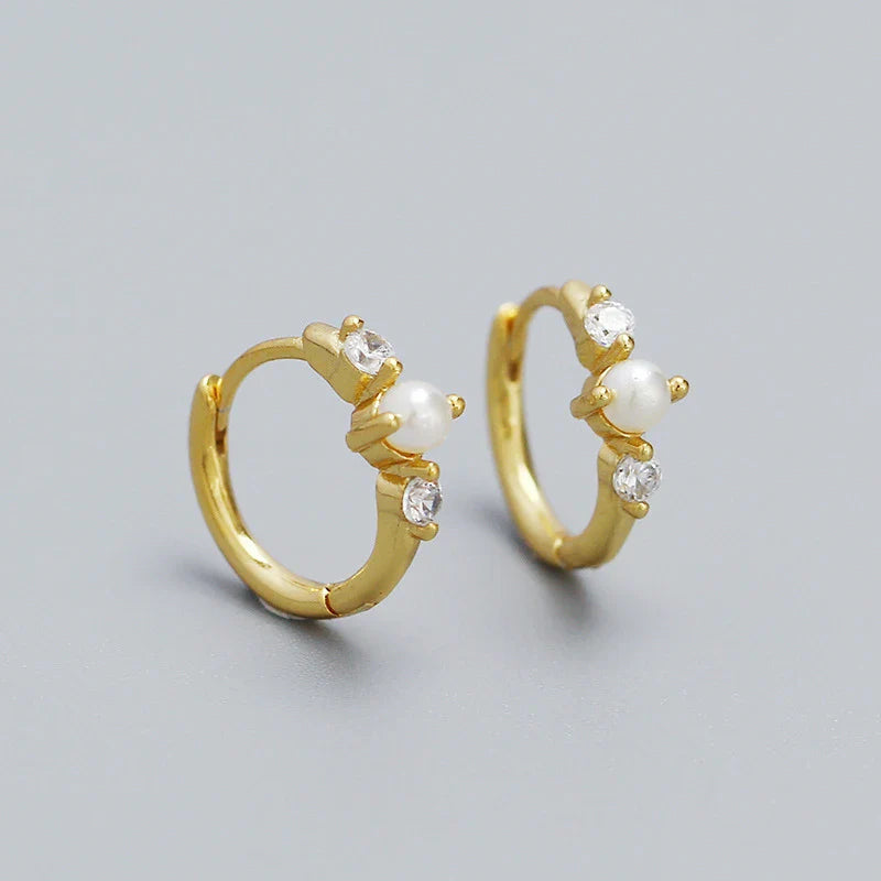WANTME 925 Sterling Silver Simple Fashion Synthetic Pearl Ear Buckle Bohemian Hoop Earrings for Women Luxury Fine Jewelry Gift
