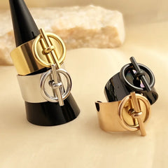 Stainless Steel Ring for Women Opening Adjustable Hip Hop Geometric Chain