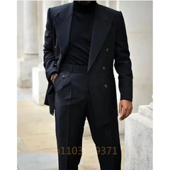 Tuxedo for Mens: Suits for Men Black Fashion Peak Lapel Double Breasted Male Suit