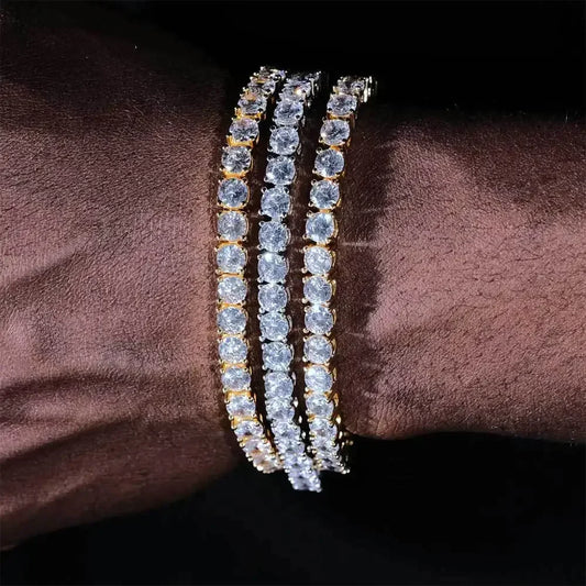 Luxury Hiphop IED Out 3mm 4mm 5mmTennis Bracelet Full Diamond 925 Silver Plated Wedding Party Jewelry Bracelets for Women Man