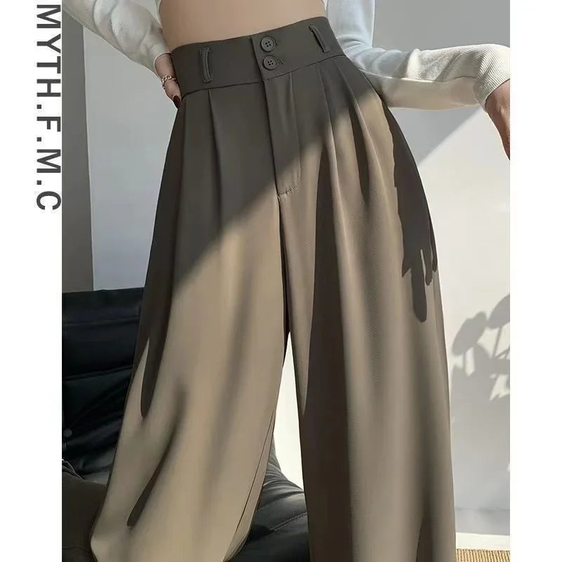 Women’s Wide Leg Pants Women Korean Style High Waist Black Trouser Office Ladies