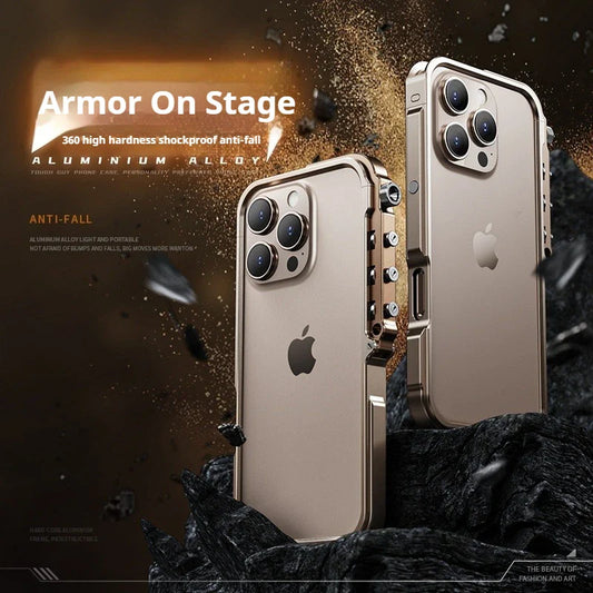Cyberpunk Punk Mechanical Phone Frame Case For iPhone 17 Air 16 15 14 13 Pro Max Plus Aluminum Alloy Metal Shockproof Bumper