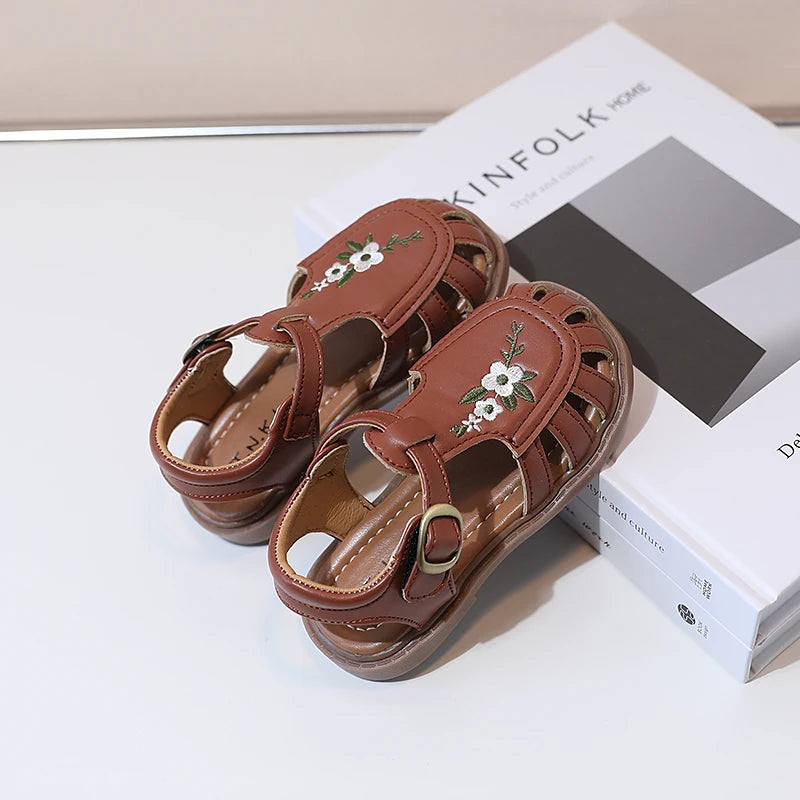 Princess Sandals Summer Covered Toes Embroidered French Style Baby Girls