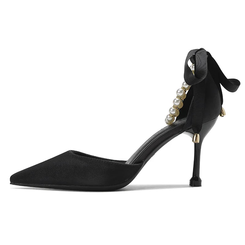 Wedding Heels Women Luxury Brand Design String Bead Pearls High Heels Ladies