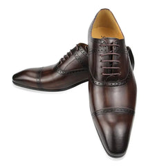 Men Genuine Leather Shoe High Quality Oxford Lace Up Handmade Brogue Shoes