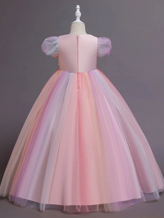 Girls Dress Color Mesh Dress Long Sequin Children's Skirt Girls Piano Host Costumes