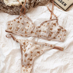 Lingerie Thongs Set Ultra Thin Transparent Bra Women Underwire Push Up Bra