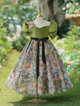 Vintage Ball Gowns for Little Girls Kids Girl Patchwork Floral with Bowknot Dress