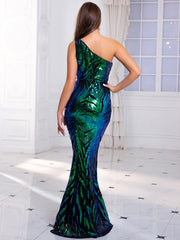 Homecoming Dresses: One Shoulder Sleeveless Stretchy Sequin Maxi Dress