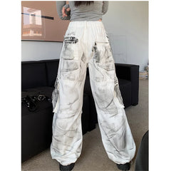 High Waist Women Tie Dyeing Jeans Hip-hop Style Vintage Streetwear Y2K Wide Leg Jean