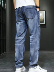 Pants Straight Trousers with Pockets Blue Jeans for Men Retro Baggy Buggy