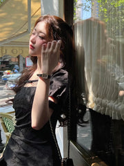 Formal attire Dresses: Square Collar Puff Sleeve Maxi Birthday Dress for Women
