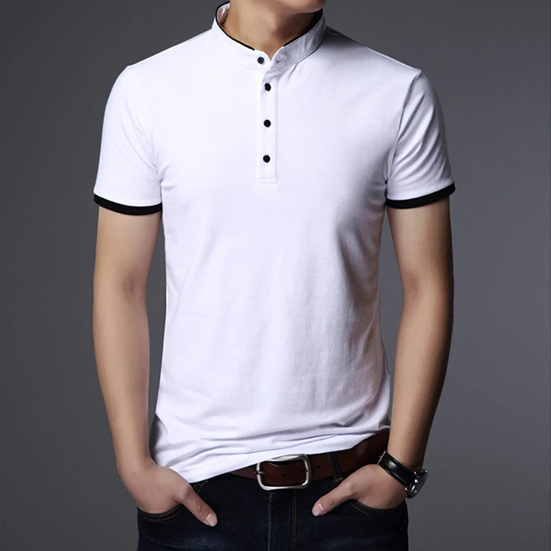 Men's Business Casual Polo Short Sleeve T-shirt Summer Comfortable and Breathable Solid Top