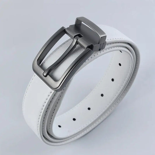 Korean version Golf white leather belt Pin buckle youth pants casual belt original belt for men and women