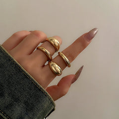 8 Pcs Chunky Open Smooth Surface Rings Set for Women Trendy Gold Color and Silver