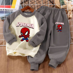 MARVEL Anime Spiderman Print Boys Spliced Sweatshirt 2-piece Sets Kids O Neck Hoodies and Long Pant 2pcs Set Kids Sport Clothes