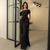 Formal attire Dresses: Party Evening Dresses Elegant Black Slash Neck Maxi Dress