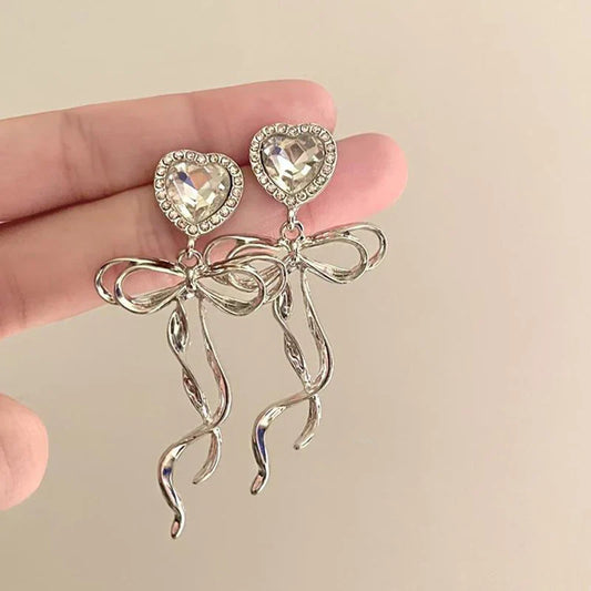Kiss Jewelry Sweet Heart Rhinestone Butterfly Shape Dangle Earrings for Women Silver Color Korean Fashion Y2K Piercing Earring