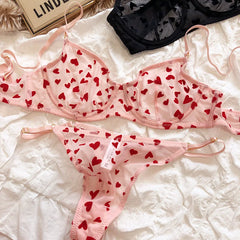 Lingerie Thongs Set Ultra Thin Transparent Bra Women Underwire Push Up Bra