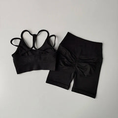 Women Yoga Set Gym Sportswear Sport Bra and Hight Waist Shorts Suit Fitness Workout
