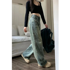 Baggy Straight Denim Trousers Female Y2K High Waist Loose Wide Leg Jeans