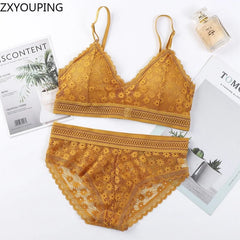 3 Piece Set Bra Lace Beauty Back Suit Underwear Gather Seamless