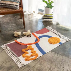 60x90cm Retro Bohemian Hand Woven Tassel Carpet for Home Living Room Window