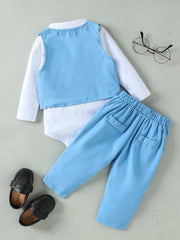 3Pcs Gentleman Outfits Birthday Costume Baby Boy Spring Autumn Clothing Set Solid Vest Suit Formal Wears For 3-24M Suit Clothes