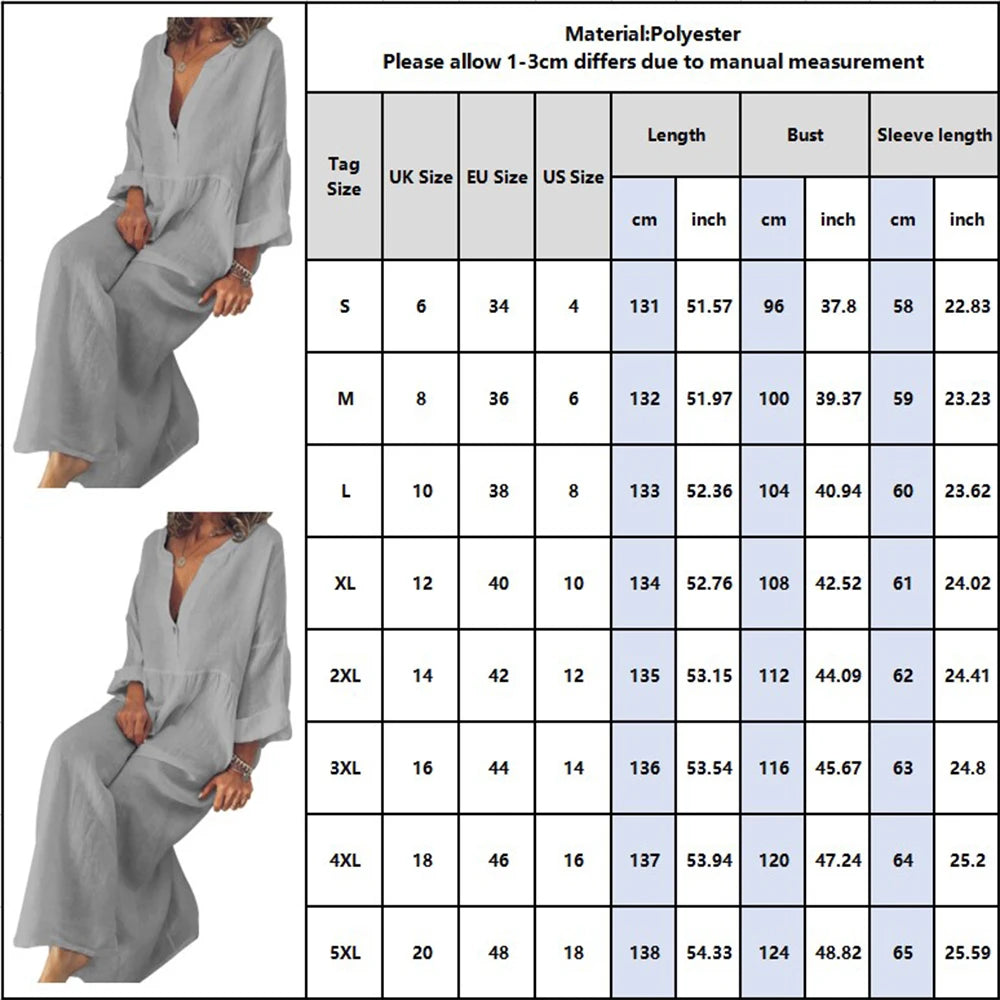 Cotton Linen Oversized Long Dress for Women Clothing Summer Plus Size Shirt Dress
