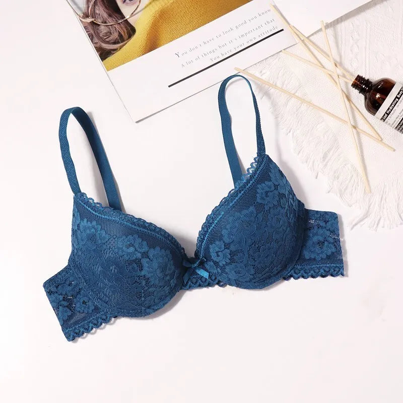 Women's 3/4 Cup Plunge Bras Lace Solid Color Thin Mold Cup Bra
