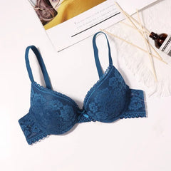 Women's 3/4 Cup Plunge Bras Lace Solid Color Thin Mold Cup Bra Unlined