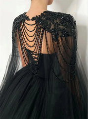 Homecoming Dresses: Black Beaded Glitter A-line Wedding Dress Elegant Detachable
