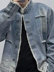 Men's Denim Jacket Wide Sleeves Male Jean Coats Designer Autumn