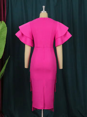 Rose Tassel Dress Plus Size 4XL Bodycon Slim Party Ruffles Short Sleeves