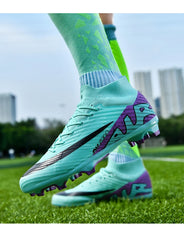 Men Light Soccer Shoes Ankle Football Field Boots Outdoor Non-slip Grass