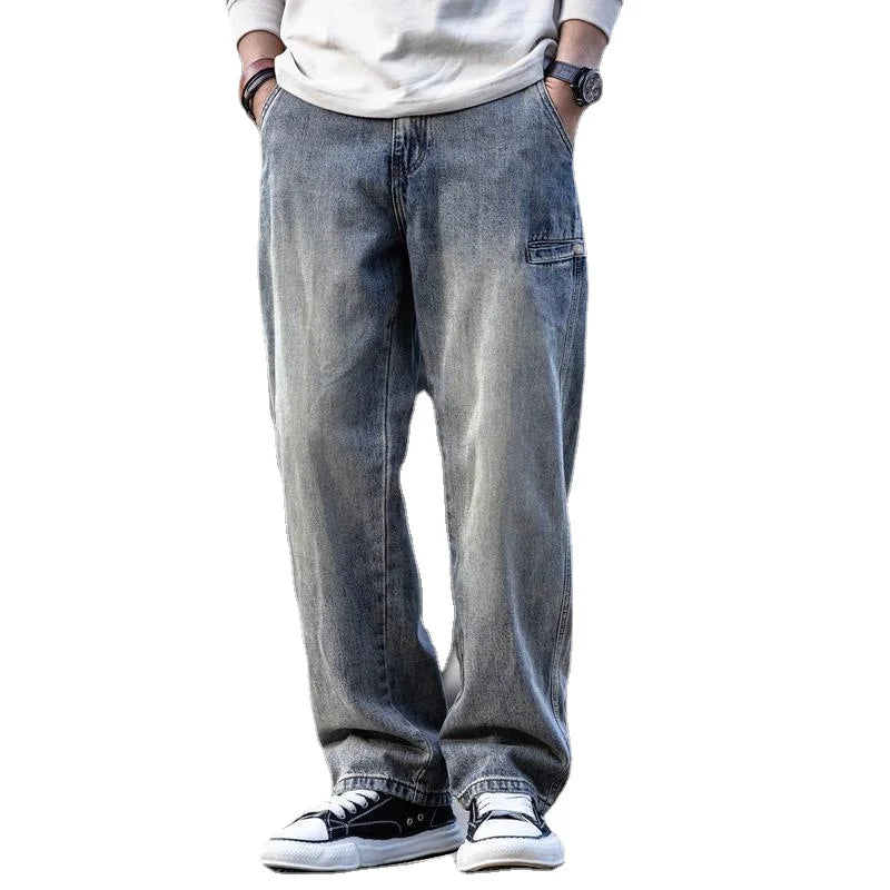 Trousers Straight Man Cowboy Pants with Pockets Men's Jeans Wide Leg Plus Size