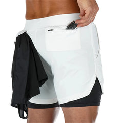 Running Shorts Men 2 In 1 Double-deck Quick Dry GYM Sport Shorts Fitness Jogging
