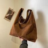 Vintage Women's Bag Large Capacity Suede Shoulder Bag Solid Color Simple Casual
