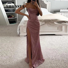 Formal attire Dresses: Maxi Dresses Fashion Lady Shiny Backless Evening Dress