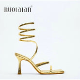 Women Sandals Cross Ankle Stiletto Heels Female Slides Narrow Band
