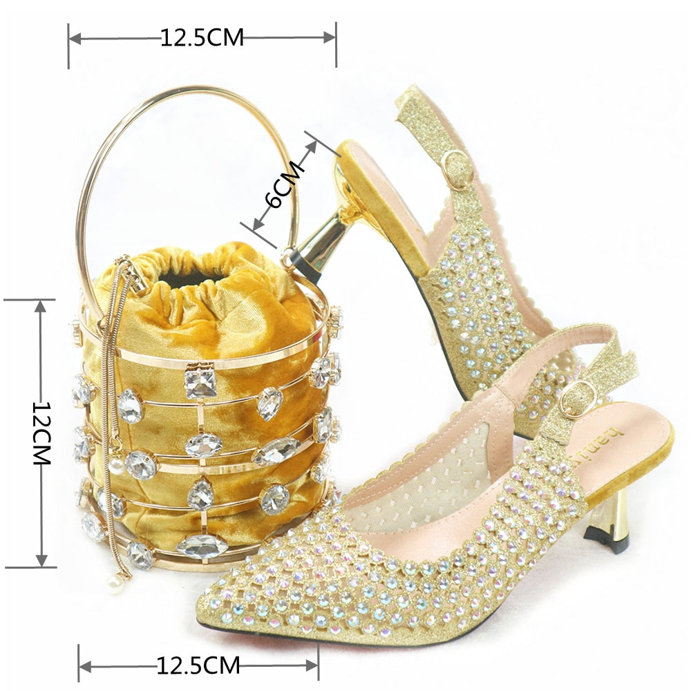 Matching Shoes and Bags: Italian Shoe and Bag Set Women Shoes and Bag Set In Italy gold