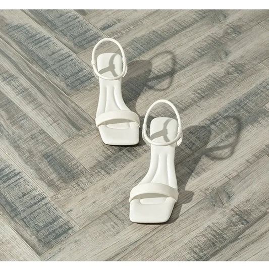 Buckle Sandals Summer Letter Rhinestone Square Toe Ladies Stiletto Heel