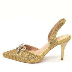 Matching Shoes and Bags: Pointed Toe Ladies Sandal Shoes Matching Bag Set in Gold